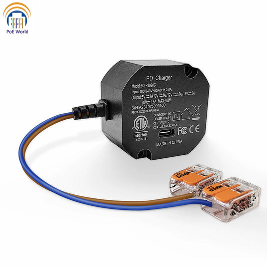 New AC to USB-C Adapter - Flush Wall-Mounted Power Supply for USB-C Tablets, 5-20V, Max 30W Type-C Charger for iPad