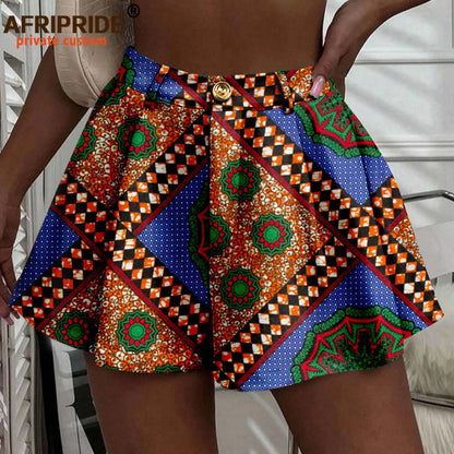 Women's Running Shorts - High Waist Elastic Athletic Shorts with Pockets Ankara Print