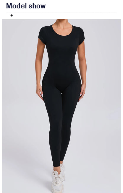 Women’s One-Piece Padded Backless Yoga Romper – Quick-Dry Workout Bodysuit & Sports Jumpsuit