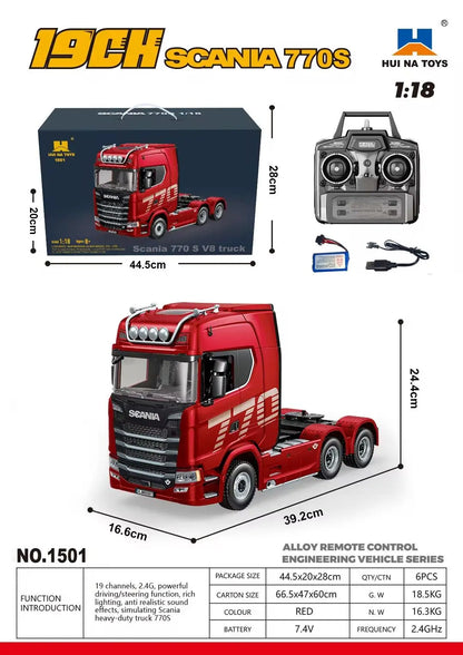Huina 770S Remote Control Engineering Car — Genuine Alloy Trailer Head Model, 4WD Toy for Kids, Ratio 501D