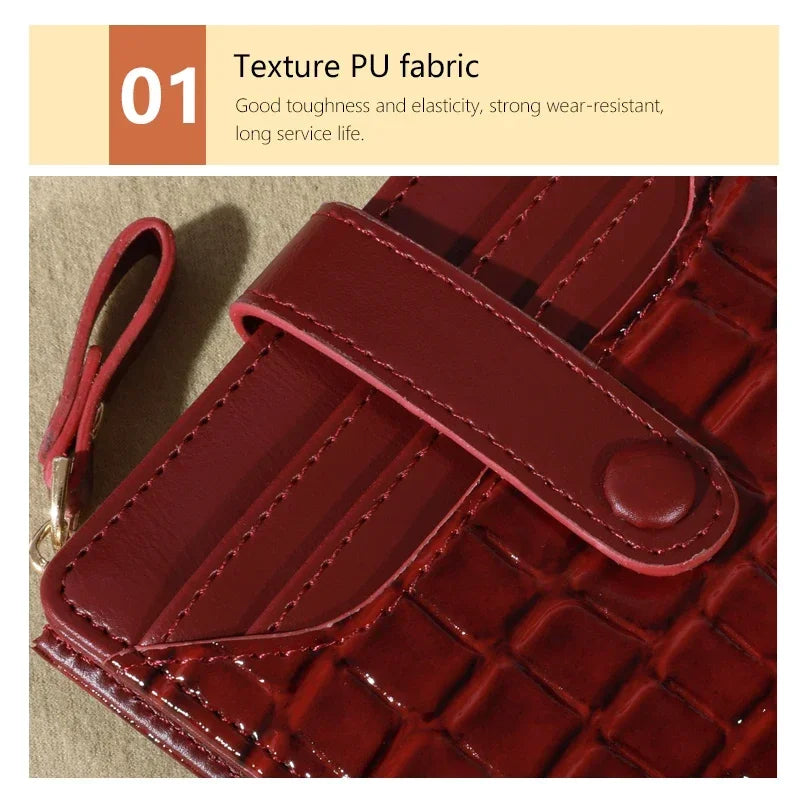 Elegant Women’s Multi-Card Wallet – Secure Double Zip PU Leather Clutch with Crocodile Texture and Stylish Storage