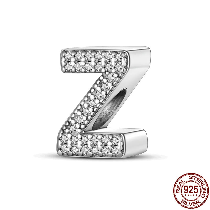 26 A-Z Alphabet Beads 925 Silver LOVE Letter Charms for 3mm Bracelets - CZ Zircon DIY Jewelry Gift