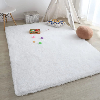 Plush Fluffy Area Rug – Soft Green & Pink Carpet for Living Room, Sofa, Coffee Table, Kids Room, Non-Slip Home Decor Mat