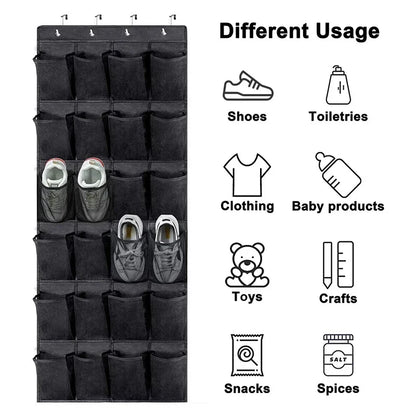 Over The Door Shoe Organizer - 12/24 Grid Large Mesh Pocket Hanging Rack for Closet Storage & Shoe Holder