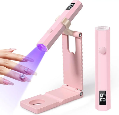 Cordless UV LED Nail Lamp - Rechargeable Gel Nail Dryer with LCD Display & Stand
