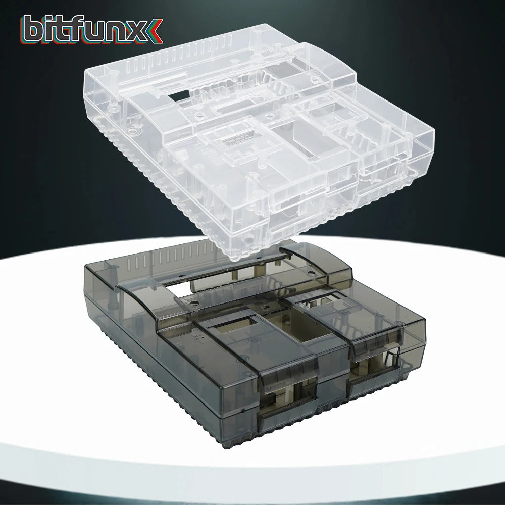 Bitfunx SNES Replacement Shell – Transparent Black Case for Nintendo SNES SFC US Version Retro Gaming Console