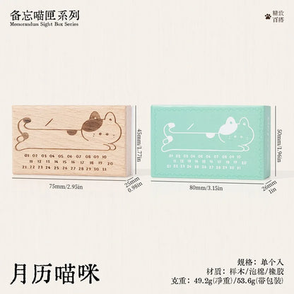 Cute Cat Wood Stamp Calendar – Daily & Monthly Planner Stamps for Journaling, Scrapbooking & DIY Crafts