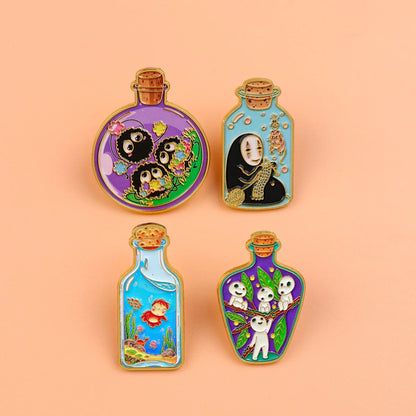 4-Piece Anime Ghost Enamel Pin Set - Magic Bottle Lapel Badges for Backpacks, Clothing, and Collectible Gifts
