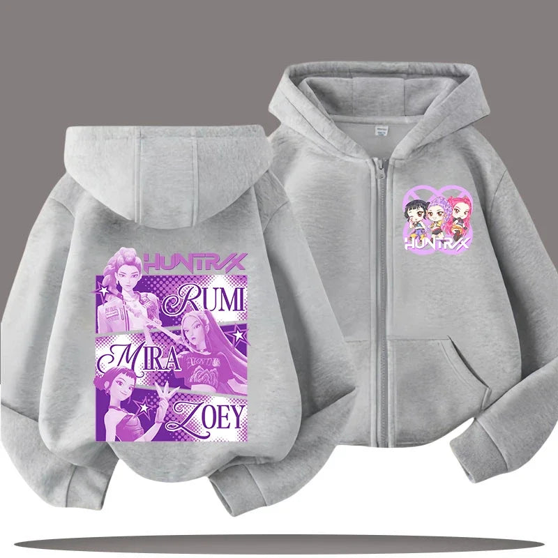 Funny Kpop Demon Hunters Zip-Up Sweatshirt – Kids Hoodie for Girls & Boys, Casual Zipper Hoody Top