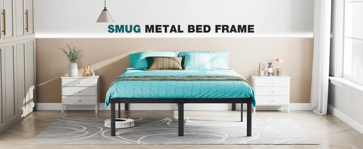 Metal Bed Frame with Storage – Twin, Full, Queen & King Size Platform with Steel Slat Support 350lbs