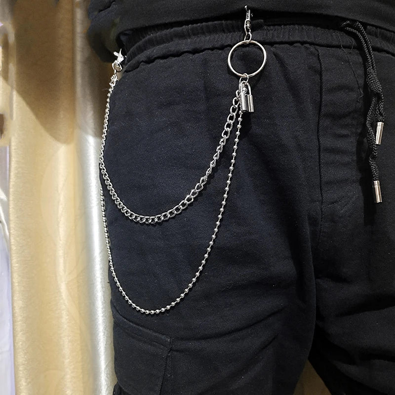 Punk Street Moon & Star Keychain – Goth Skull Rivet Waist Chain for Jeans, Unisex Rock Accessories