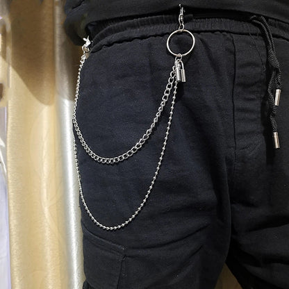 Punk Street Moon & Star Keychain – Goth Skull Rivet Waist Chain for Jeans, Unisex Rock Accessories