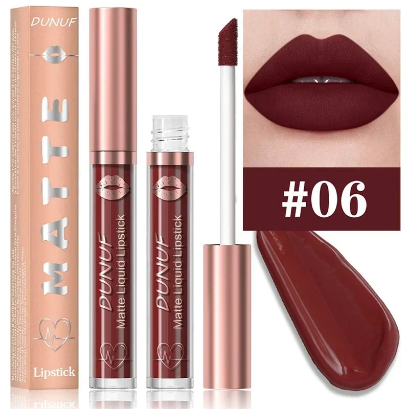 Matte Velvet Dark Red Brown Lip Gloss – Long-Lasting Waterproof Liquid Lipstick with Natural Moisturizer & Transparent Lip Oil