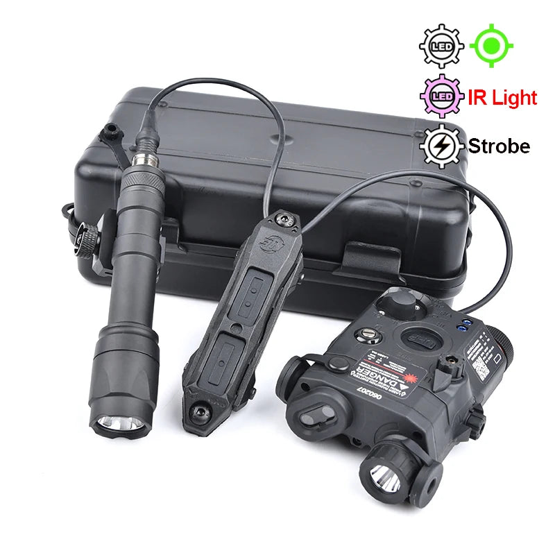 PEQ-15 Tactical SureFire M600C/M300A Flashlight — AR15 Airsoft Dual Control Switch with Red/Green/Blue Laser, Hunting Accessory