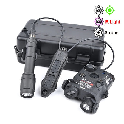 PEQ-15 Tactical SureFire M600C/M300A Flashlight — AR15 Airsoft Dual Control Switch with Red/Green/Blue Laser, Hunting Accessory