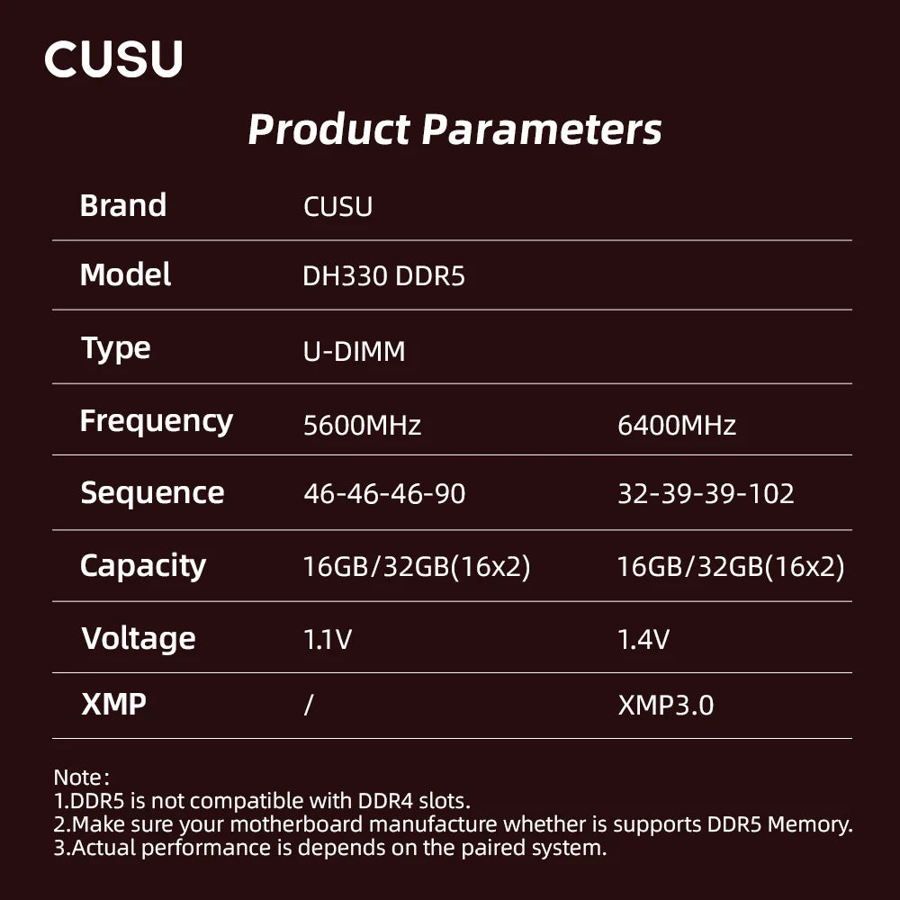 CUSU Desktop RAM - 8GB/16GB DDR4 & DDR5 UDIMM Memory 3200–6400MHz for Intel & AMD Motherboards