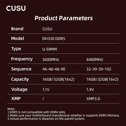 CUSU Desktop RAM - 8GB/16GB DDR4 & DDR5 UDIMM Memory 3200–6400MHz for Intel & AMD Motherboards