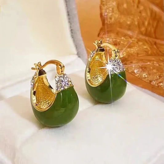 French Retro Drop Earrings – Glazed Semi-Circular Zircon Inlaid Luxury Earrings for Women, Perfect Party Jewelry