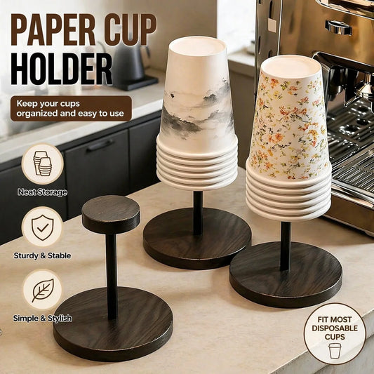 Walnut Wooden Disposable Paper Cup Holder – Coffee Station Organizer for Kitchen, Home & Small Bar Counter Storage Rack
