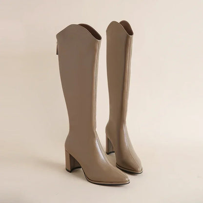 Plus Size 34-43 Women's Knee-High Boots – Zipper Thick High Heels for Autumn & Winter