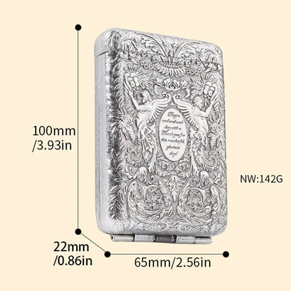 Retro Carved Metal Cigarette Case - Luxury Pocket Tobacco Holder for 14 Cigarettes & Smoking Accessories