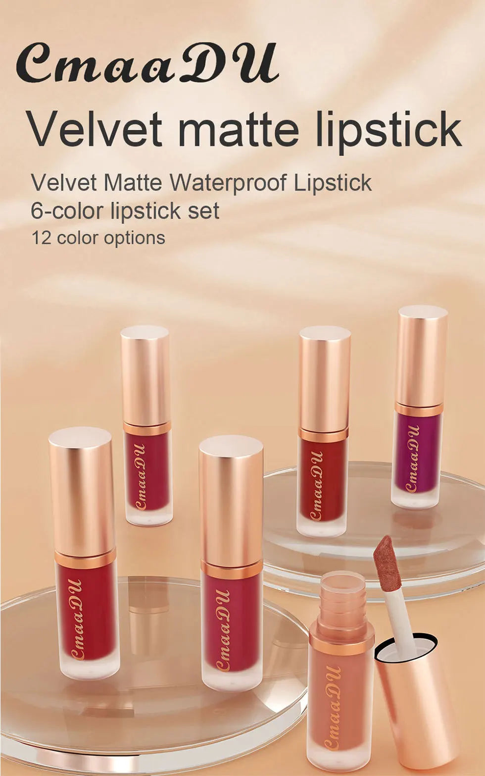 Waterproof Matte Velvet Lip Glaze – Moisturizing, Long-Lasting, Non-Stick Lip Gloss Lipstick Makeup