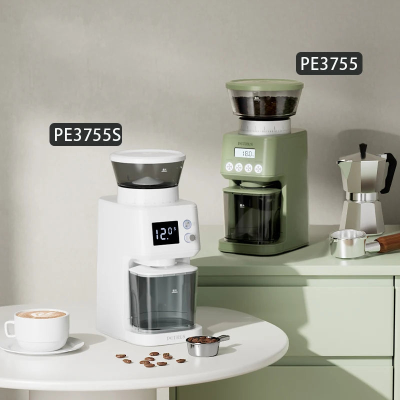 Petrus Electric Coffee Bean Grinder | 51 Precise Settings | Stainless Steel Conical Burr Grinder with Digital Timer Display
