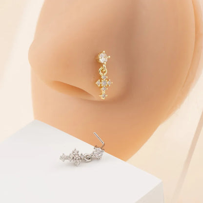 Dangle Cross Nose Rings for Women - L-Shape Nose Studs Body Piercing Jewelry