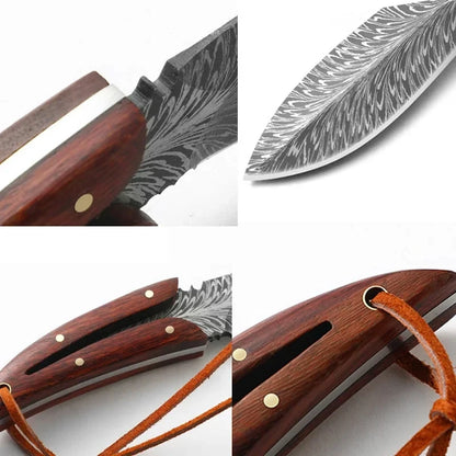 Professional Pocket Knife - Stainless Steel Boning Butcher Knife with Sheath, Feather Pattern Forged Meat Cleaver