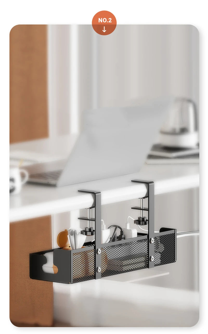 No-Drill Extendable Under Desk Cable Management Tray | Retractable Power Strip & Cord Holder with Clamp
