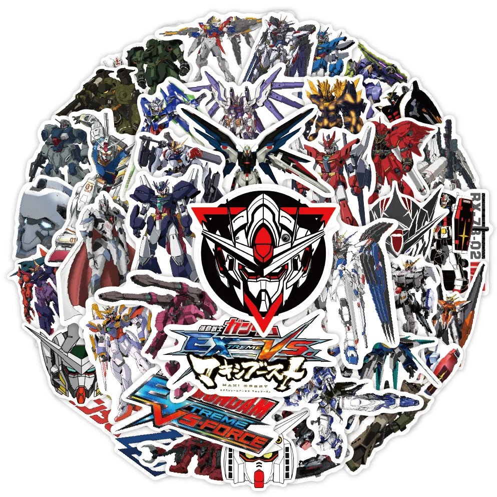 GUNDAM Anime Graffiti Stickers - 10/50-Piece Cartoon Decal Pack for Luggage, Phones, Skateboards, Guitars and Scrapbooks