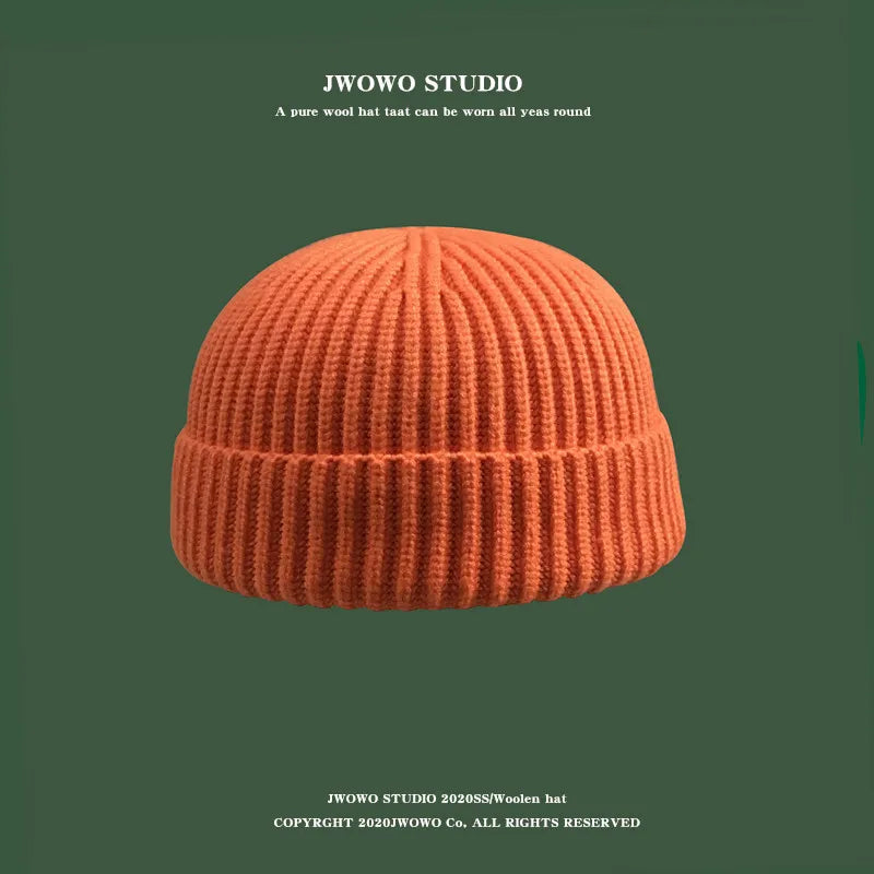 Autumn Winter Short Warm Melon Hat - Men’s Knitted Round Top Brimless Beanie, Women's Wool Hip-Hop Cold Weather Hat
