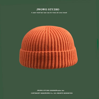 Autumn Winter Short Warm Melon Hat - Men’s Knitted Round Top Brimless Beanie, Women's Wool Hip-Hop Cold Weather Hat