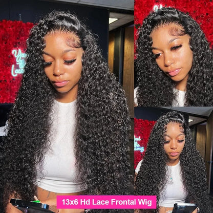 250% Density Deep Curly 13x6 HD Lace Frontal Wig – Glueless Deep Wave Human Hair Lace Front Wig, Ready to Wear