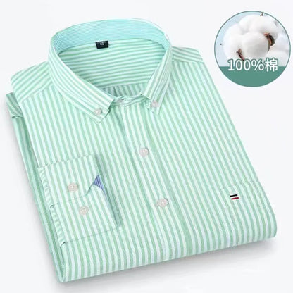 Men’s Checkered Oxford Shirt - Long Sleeve Cotton Button Down Gingham Top with Single Pocket 6XL-7XL