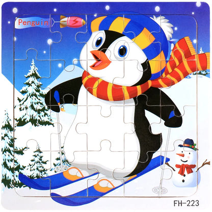 20-Piece Wooden Puzzle Set — Cartoon Animals, Cars, Letters & Numbers Educational Jigsaw Toys for Kids