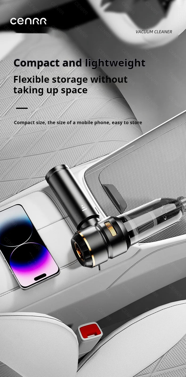 CENRR 998000PA Wireless Car Vacuum Cleaner – Powerful Portable Handheld Auto Cleaning Tool & Car Accessory