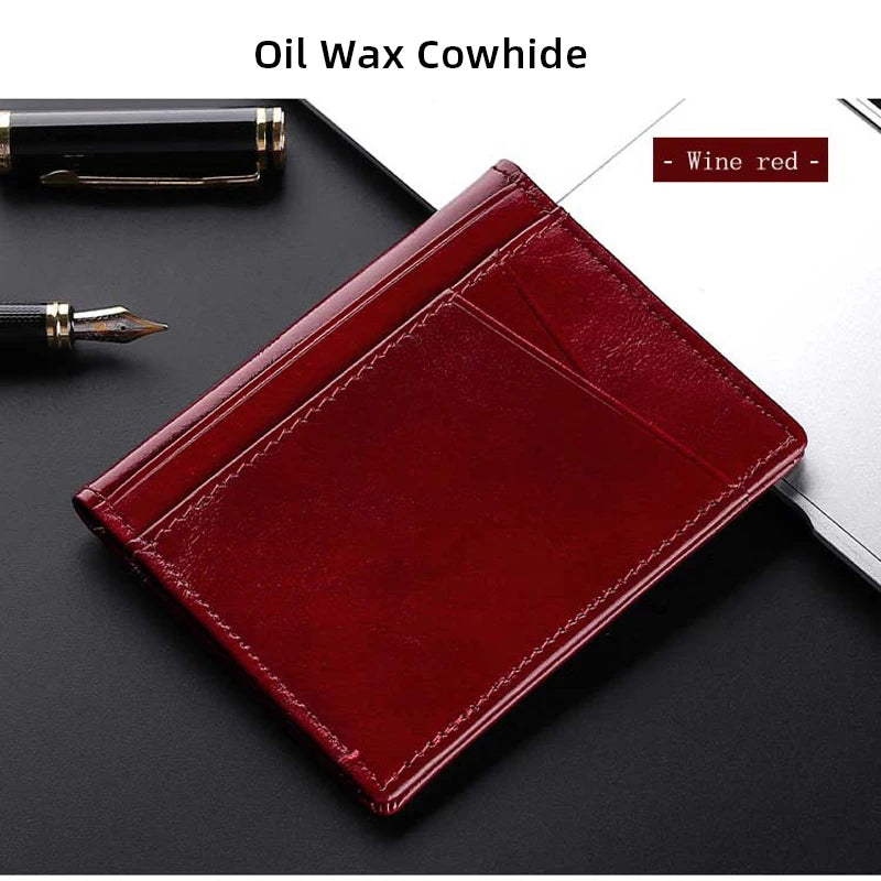 YUECIMIE Super Slim Leather Wallet – Genuine Mini Credit Card Holder, Thin Soft Purse for Men