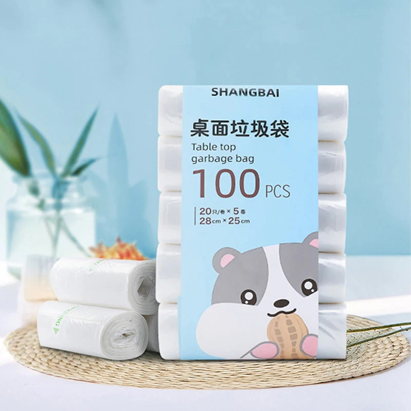 5Roll 100Pcs Mini Garbage Bags – Thickened Disposable Trash Bags for Household & Desktop Use, Kitchen Tools