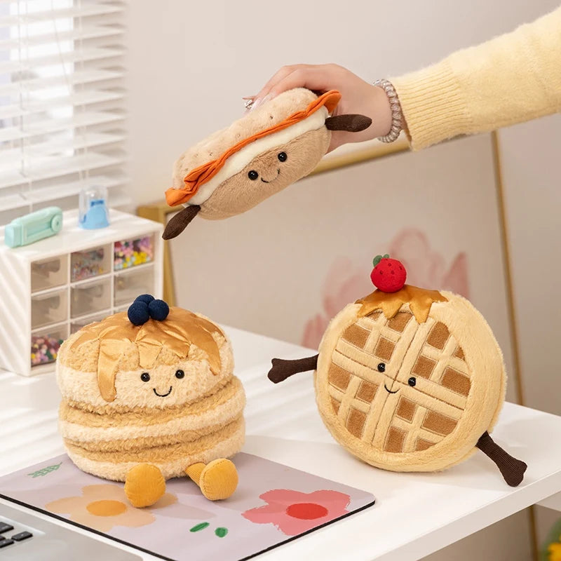 Cute Dessert Plush Toys – Soft Cake, Waffle, Pancake, Macaron, Éclair Stuffed Dolls for Kids Gift & Home Decor
