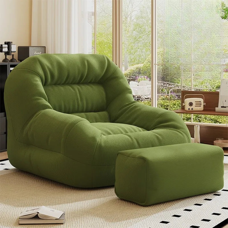 Olive Green Corduroy Bean Bag Sofa - High-Density Filling for Bedroom & Living Room Relaxation