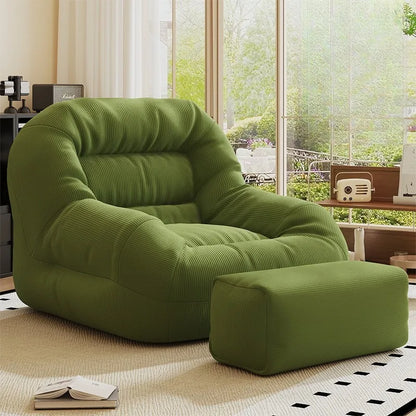 Olive Green Corduroy Bean Bag Sofa - High-Density Filling for Bedroom & Living Room Relaxation