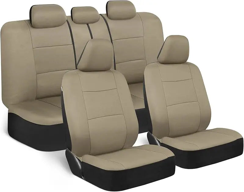 Universal Beige Car Seat Covers Full Set - Easy-Install Front and Rear Split Bench Seat Protectors for Cars, Trucks, SUVs, and Vans