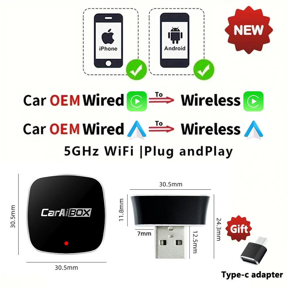 EKIY 2-in-1 Wireless CarPlay & Android Auto Dongle – AI Smart Box for Cars with Wired CarPlay