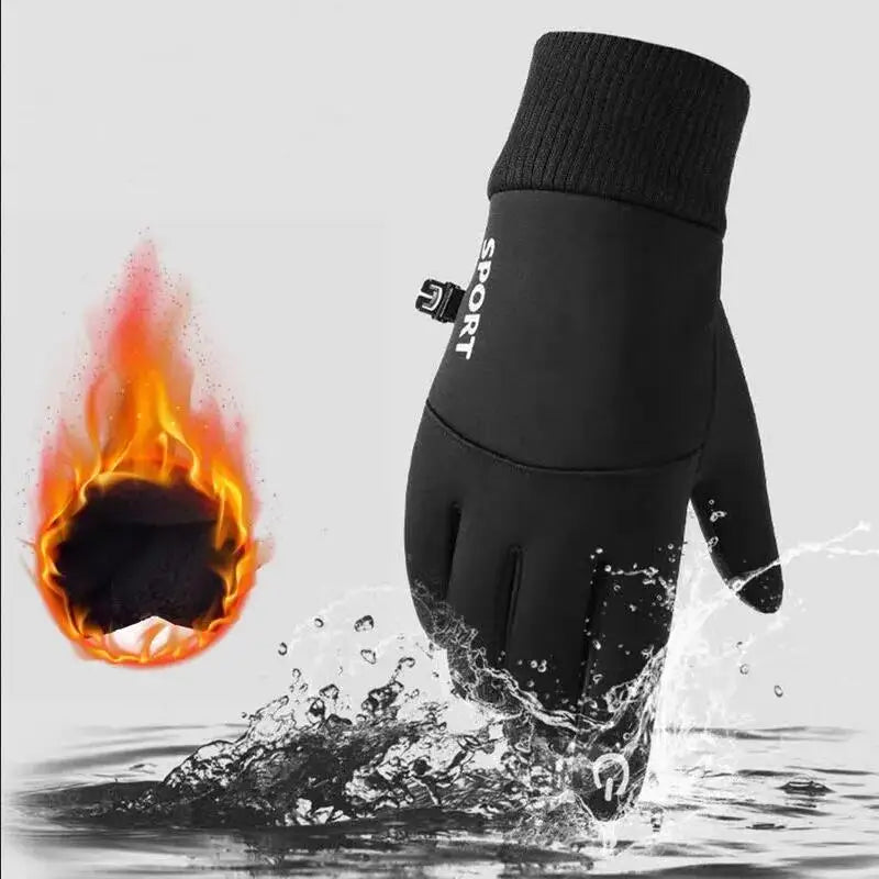 Black Winter Touch Screen Gloves - Waterproof, Fleece-Lined Full Finger for Cycling, Skiing, and Motorcycle Riding