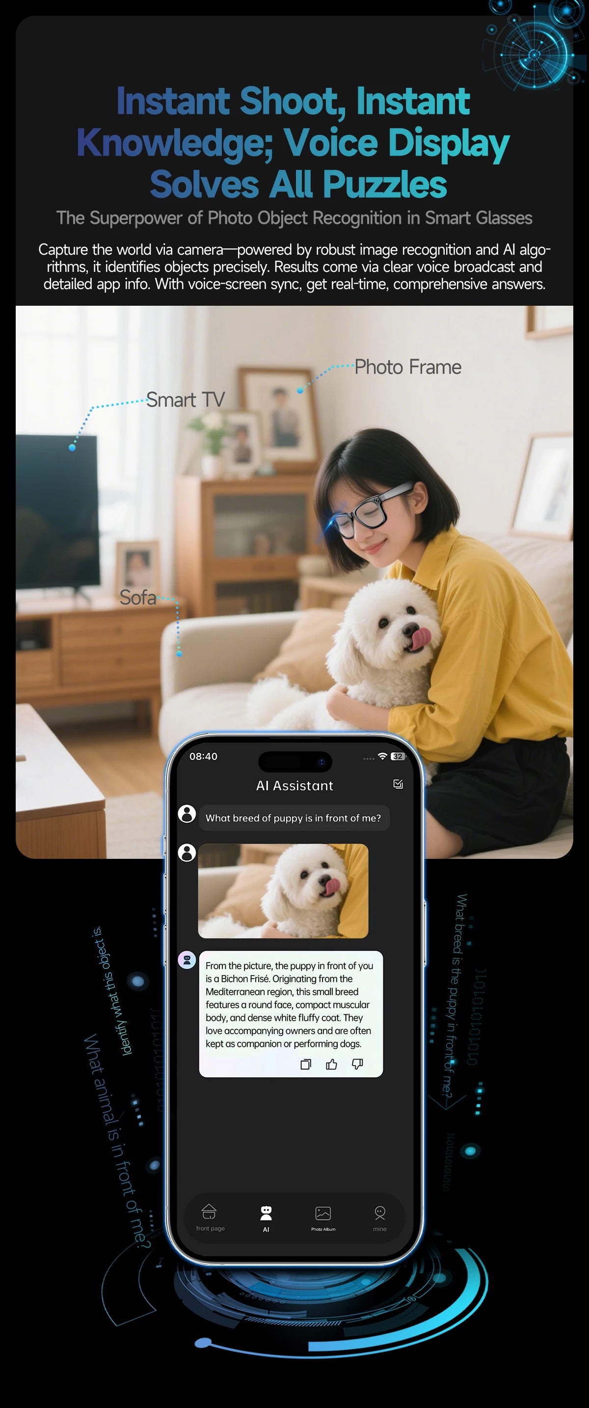 2025 Smart Glasses — Bluetooth Camera, Video Recording, AI Photo Recognition, 100+ Language Translation, Music Player for Men and Women