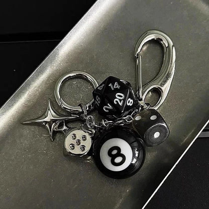 Hip-Hop Black Dice Keychain – Y2K Pink Lucky Dice & Starburst Pendant Bag Charm Punk Accessory