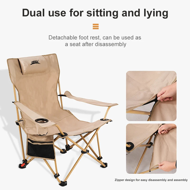 WESTTUNE 2-in-1 Reclining Camping Chair – Lightweight Folding Lounge Chair with Adjustable Backrest & Footrest for Beach
