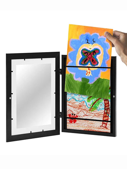 Wooden Flap Art Frames – Magnetic A4 Photo Frame for DIY Paintings, Children's Exhibition, and Home Decoration Storage Rack