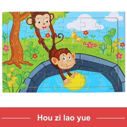 30PCS Montessori Wooden 3D Cartoon Animal Puzzle – Educational Jigsaw Board Game for Kids